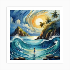 Girl In The Ocean Art Print