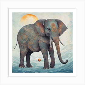 Elephant In The Water Art Print