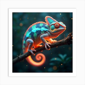 A Radiant Chameleon With Scales Of Glowing, Fractal Light Blending Into A Cosmic Jungle 1 Art Print