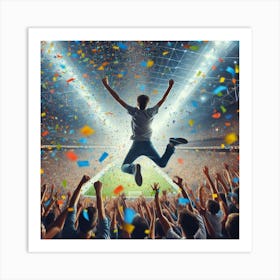 Soccer Fan Jumping In The Air Art Print