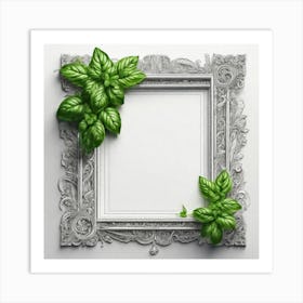 Photo Frame With Green Leaves 1 Art Print