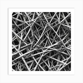 Black And White Image Of A Pile Of Sticks Art Print