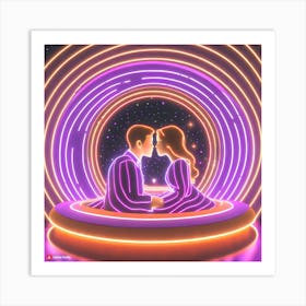 Firefly A Futuristic World, The Couple S Kissing And Sits On A Sleek, High Tech Bed In A Dimly Lit R (4) Art Print
