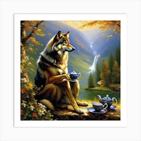 Wolf With Tea Art Print