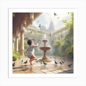 Baby In Rain Art Print