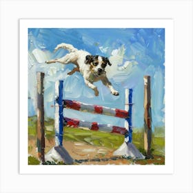 Dog Jumping Over An Obstacle Art Print