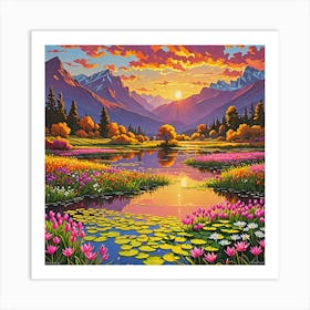 Sunset In The Mountains Art Print