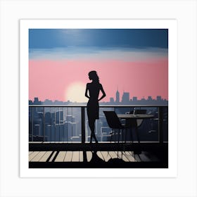 Silhouette Of A Woman At Sunset Art Print