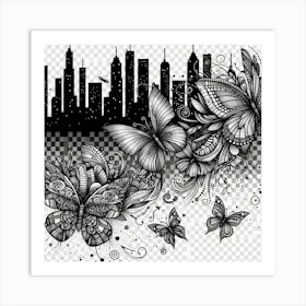 Cityscape With Butterflies Art Print