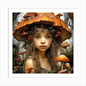 Closeup 1girl Fantastic Fungus Giant Mushroom World Rich Colors Intricate Details Illustration Art Print