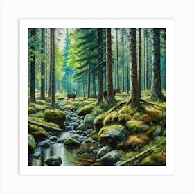 Deer In The Forest, Acrylic Painting Style 9 Art Print