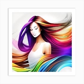 Colorful Woman With Colorful Hair Art Print