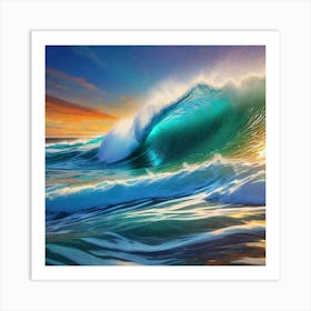 Big Wave At Sunset Art Print