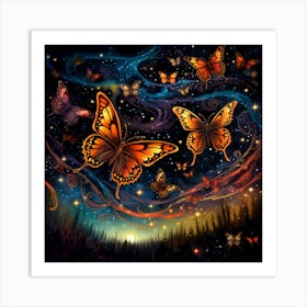 Butterflies In The Night Sky 2 Art Print