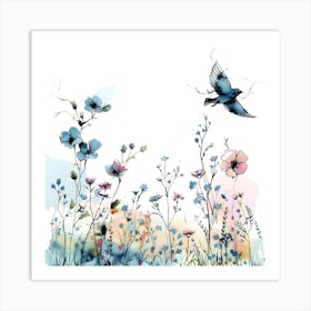 Bird In The Wildflowers Art Print