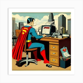 Superman Sitting At A Cubical, 1930 S Comic (4) Art Print