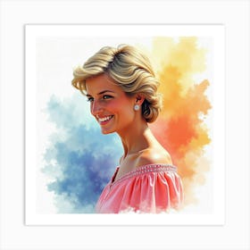 Watercolor Backdrop, Smiling Princess Diana, Vibrant And Colorful Scene 1 Art Print