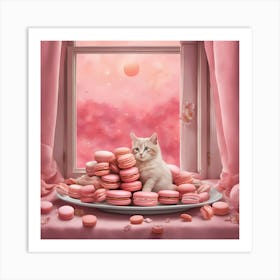 Kitten And Macarons Art Print