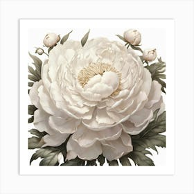 Aesthetic style, Large white Peony flower Art Print