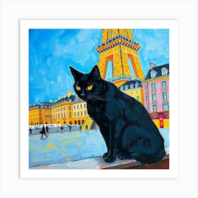 Black Cat In Paris 2 Art Print