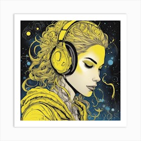 Cosmic Woman With Headphones Art Print