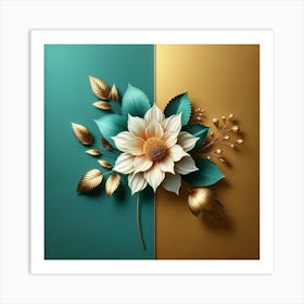 Gold And Teal Flower Art Print