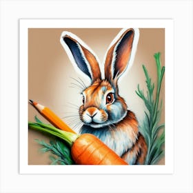 Rabbit With Pencil Art Print