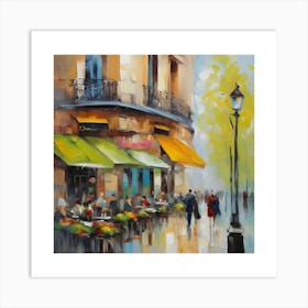 Paris Cafe Paris city, pedestrians, cafes, oil paints, spring colors. Art Print
