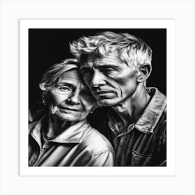 Black And White Portrait Of An Older Couple Art Print