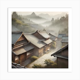 Firefly Rustic Rooftop Japanese Vintage Village Landscape 38220 Art Print