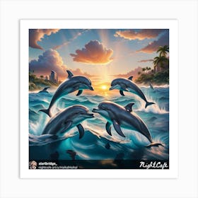 Dolphins At Sunset 2 Art Print