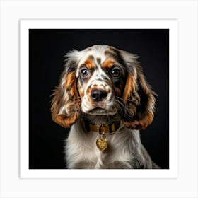 English Spaniel Puppy Sporting A Gleaming Gold Collar Ears Drooping Slightly Eyes Gleaming With Yo (8) Poster