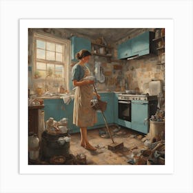 Woman Cleaning The Kitchen Art Print