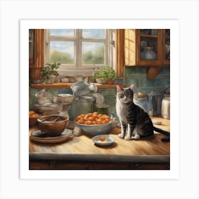 Cat In The Kitchen 1 Art Print