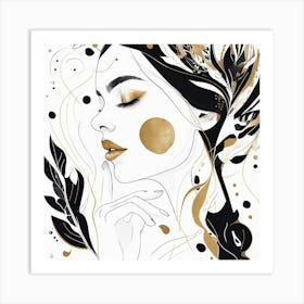 Minimalist Gold and Black Illustration of a Woman’s Profile Art Print