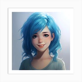 Anime Girl With Blue Hair 2 Art Print