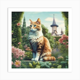 Cat In The Garden 1 Art Print