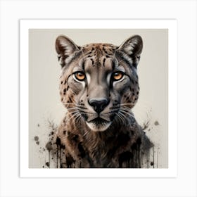 Portrait Of A Hyper Realistic Puma In Black Ink Art Print