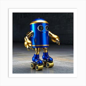 Frightened Robot Blue Eyes Disguised As Sweaty Aluminum Can Gold Hue Cobalt Blue Straw Protrudin Art Print