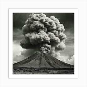 Black And White Photograph Of A Volcano 2 Art Print