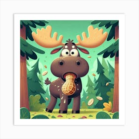 Cartoon Moose In The Forest Art Print