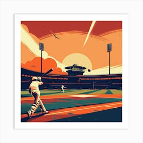 Cricket Player At Sunset Art Print