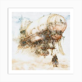 Sandpunk airship in the desert Art Print