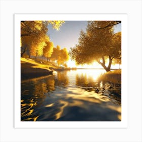 Autumn Trees By A River Art Print