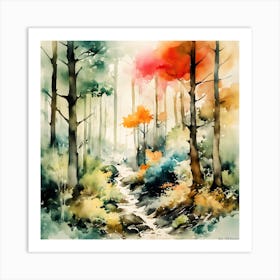 Watercolor Of A Forest Art Print