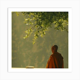 Monk Sitting Under A Tree Art Print