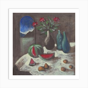 Still Life With A Mountain View Art Print