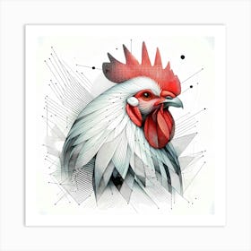 Rooster Head - Abstract Line Art Illustration 204 Art Print