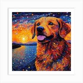 Golden Retriever At Sunset 1 Art Print