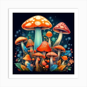 Mushrooms And Flowers 34 Art Print